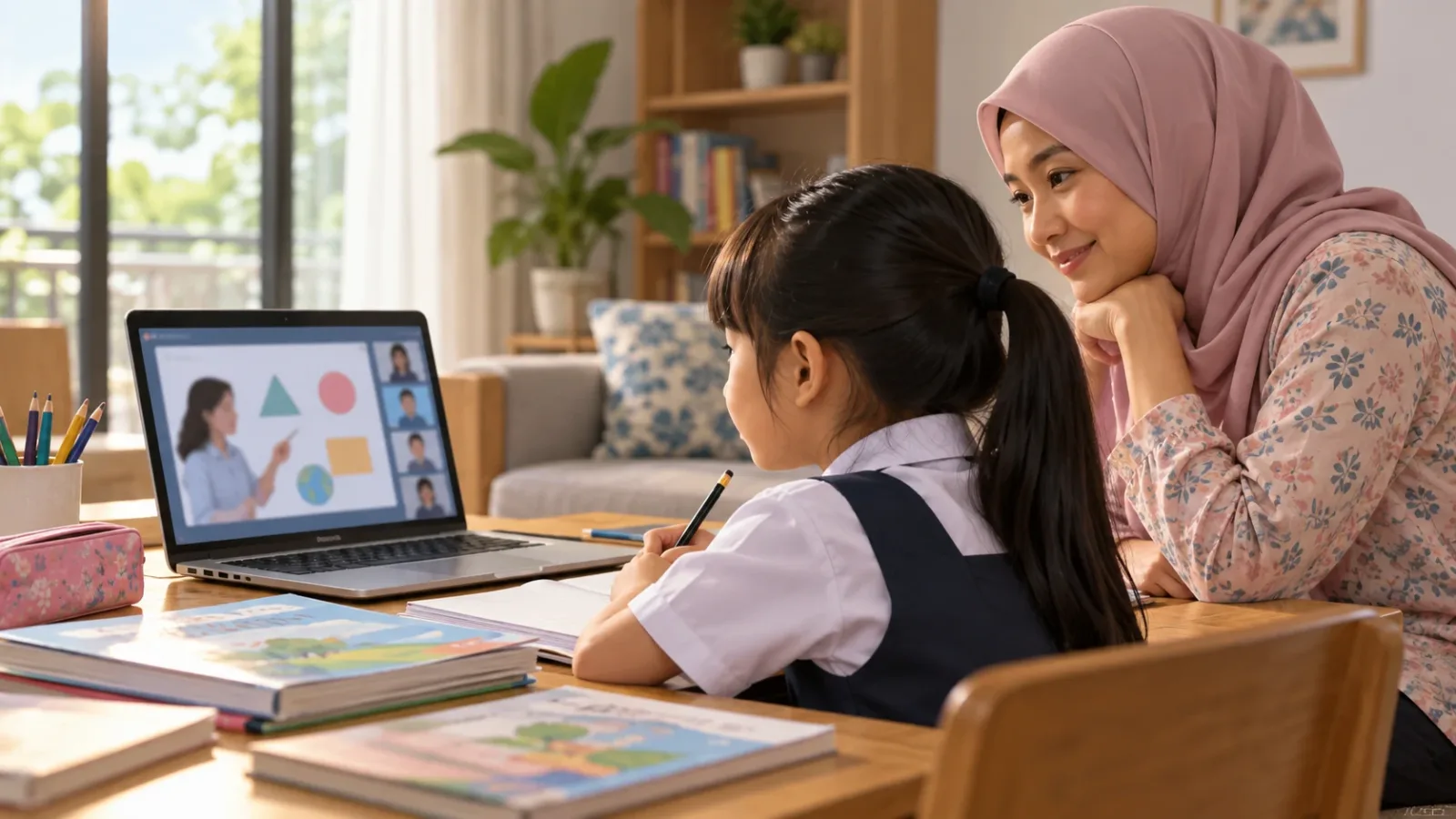 Ilustrasi AI: Gambaran pembelajaran di rumah, bukan rakaman murid yang terlibat.