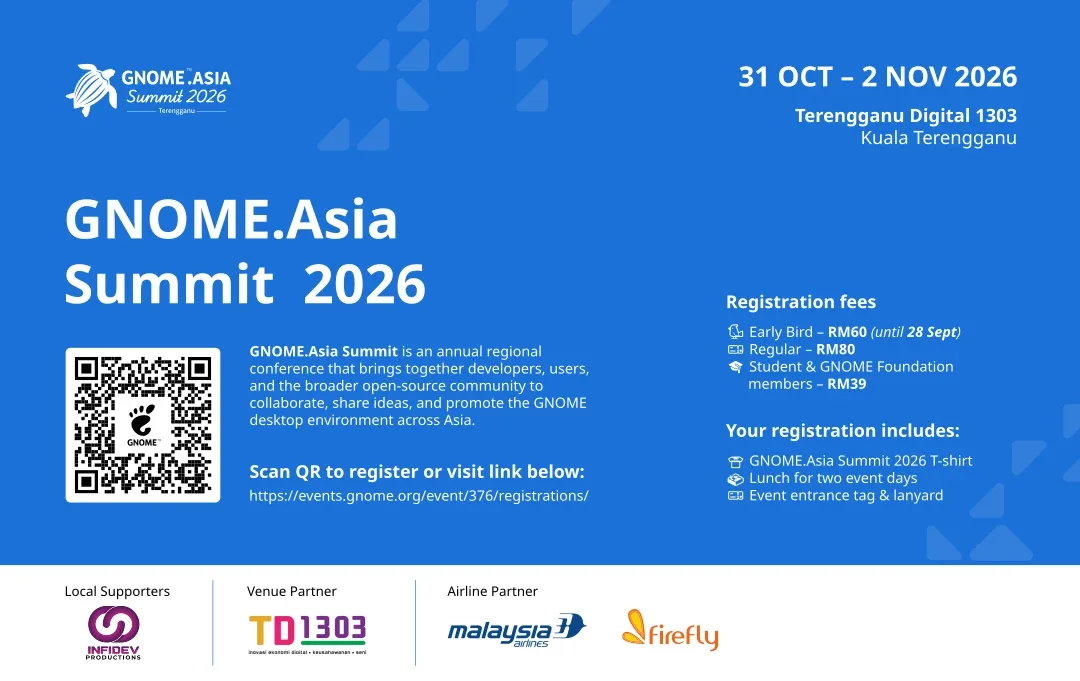 Poster rasmi GNOME.Asia Summit 2026 di Kuala Terengganu